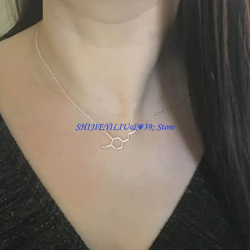 E21F Dopamine Molecule Structure Necklace Adjustable Clavicle Chain Formula Pendant Jewelry Pieces Graduation Gift
