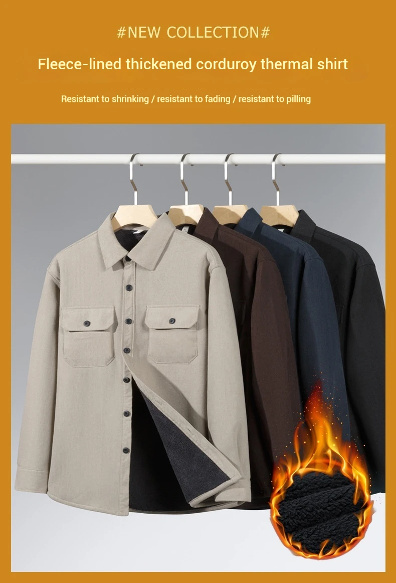 Heavy Chunky High Pit Chunky Strip Vintage Cord Langarmshirt Herren Herbst Winter Baumwolle Cargo Shirt Jacke – Detail 1