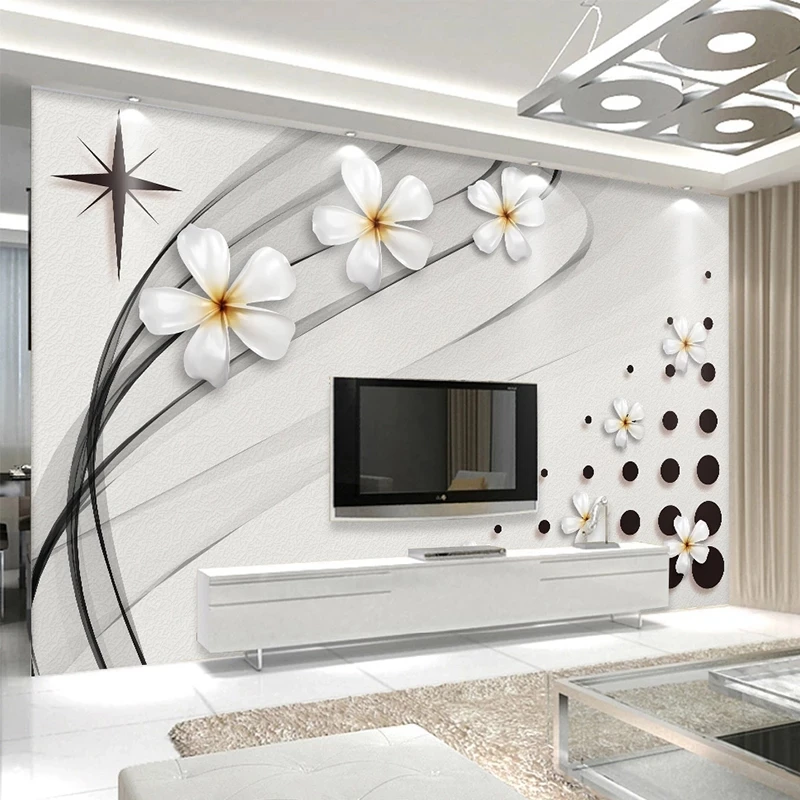 Customized Modern Fashion Mural Wallpaper 3D Black White Ceramic Flower Living room sofa TV background wall bedroom restaurant