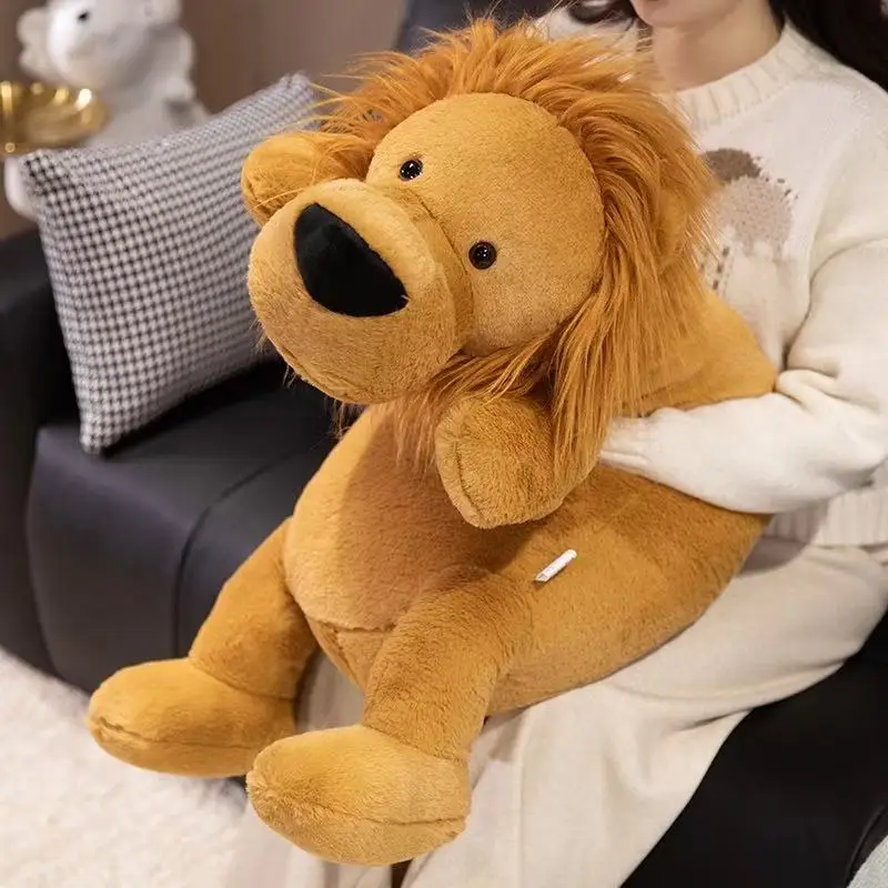 Kawaii Lion Plush Toy Long Sleep Pillow Cute Soft Stuffed Lions Fluffy Doll Sofa Cushion Nap Sleeping Plushie for Birthday Gift