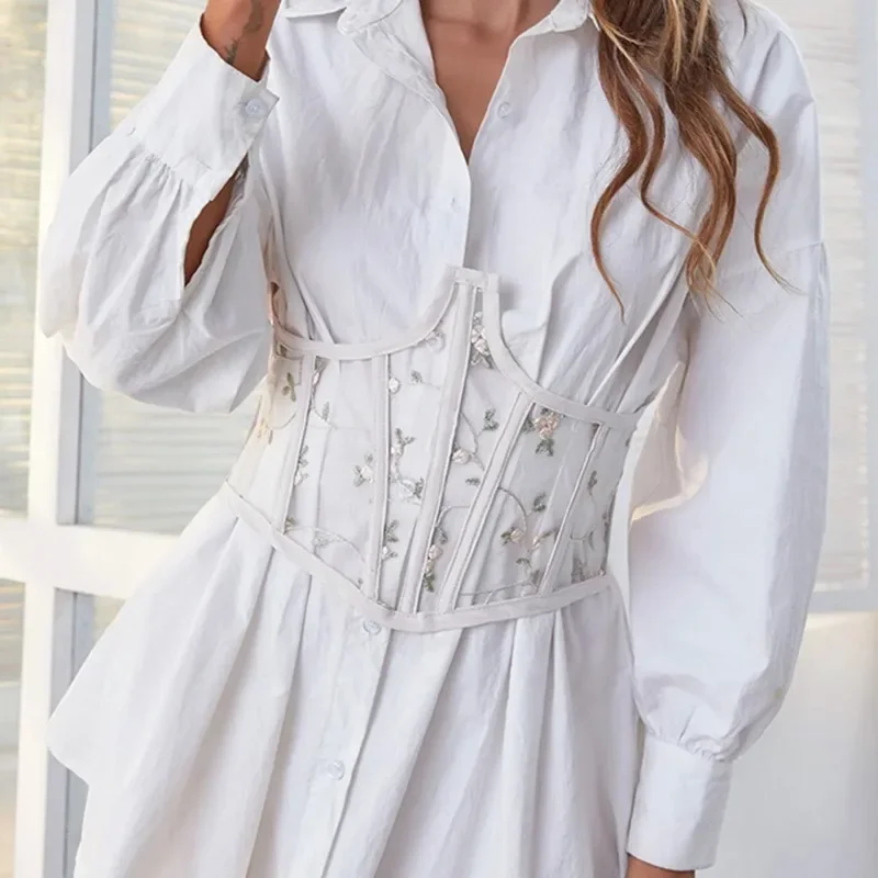 แฟชั่นผู้หญิงเอวรัดตัวดอกไม้เย็บปักถักร้อยเข็มขัดวินเทจเอว S Haper C Orsets เข็มขัดร่างกาย Cummerbunds