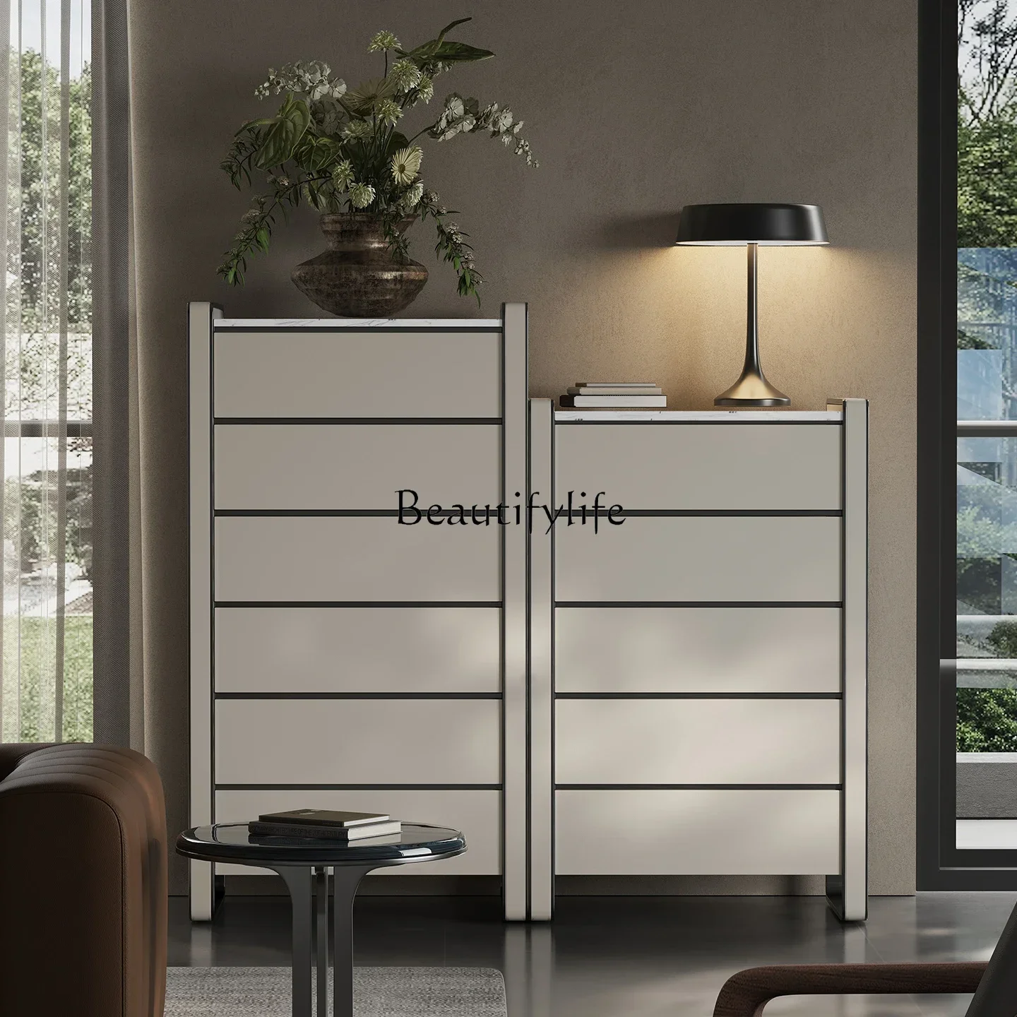 

04ld14Italian Minimalist Storage Cabinet Modern Simple Light Luxury High-End Solid Wood Wall-Mounted Storage Cabinet