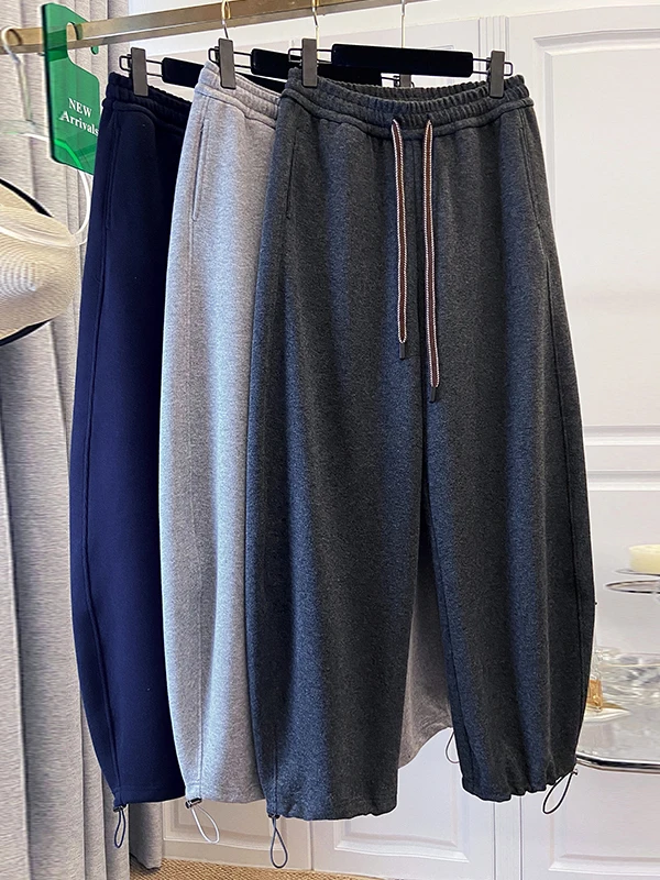 

Loose Casual Wide Leg Pants High Waist Cotton Straight Leg Trousers Color New Arrival plus Size Women's Drawstring Waist