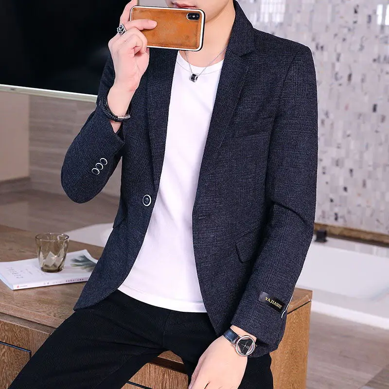 

Мужской костюм Slim Fit в корейском стиле, повседневный, на одной пуговице, молодежный, весенне-осенний, модный, студенческий, в западном стиле