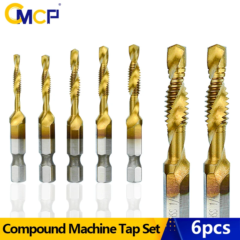 

CMCP NC Standard Thread Tap Drill Bit Set 6-32NC-1/4-20NC Hex Shank HSS Screw Compound Tap Screw Machine Plug Tap Hand Tools