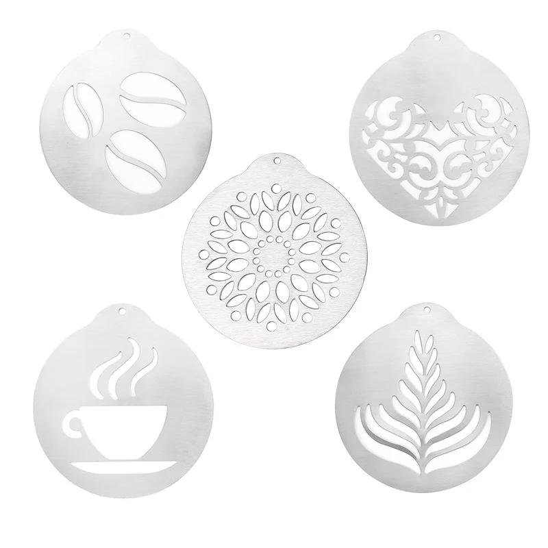 5pcs Stainless Steel Cafe Foam Template Barista Stencils Mold Coffee Art Needles Stainless Steel latte Needle Powder Sprinkle