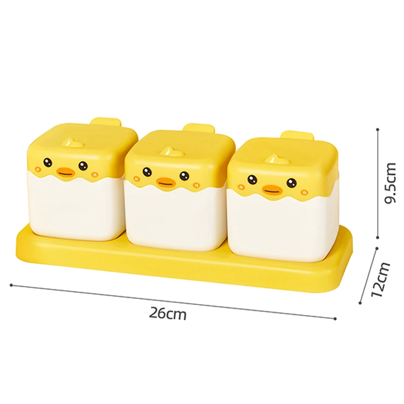 3grids 1 Set Cartoon Duck Kitchen Tool Salt Pepper Seasoning Box Spice Jar Powder Herb Spices Chili Condiments Storage Container