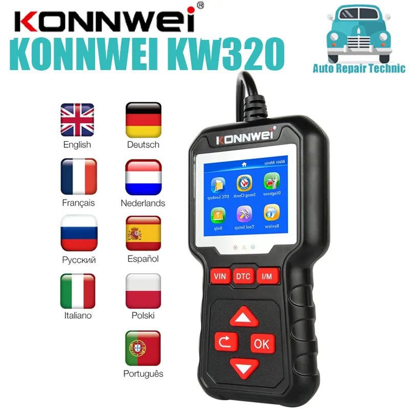 

KONNWEI KW320 Car Fault Scanner OBD2 Erase and Delete The Fault Code Read Engine Emission Fault Codes Error Codes Scan Tools