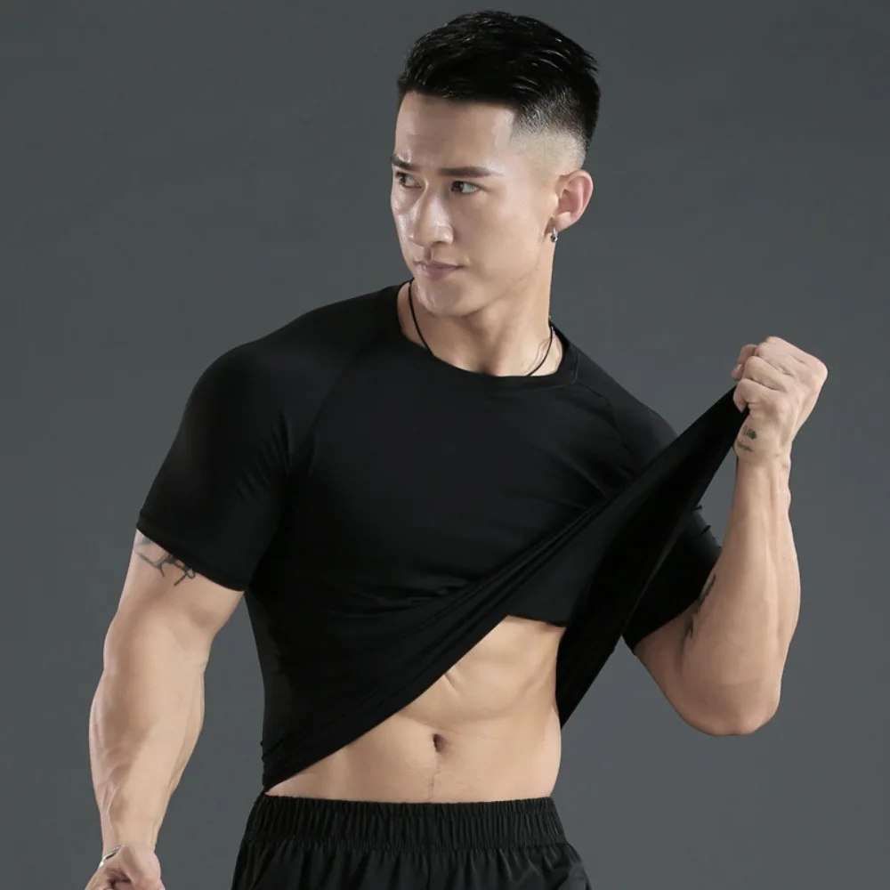 Compression Shirt Men Running Short Sleeve Black Gym T-Shirt Sports Top Quick Dry Summer Casual Tops