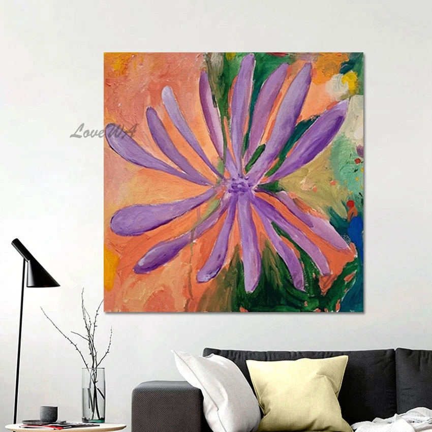 Purple Abstract Flower Oil Painting Acrylic Modern Art Wall Pictures For Living Room Hand-painted Home Decoration Artwork Canvas