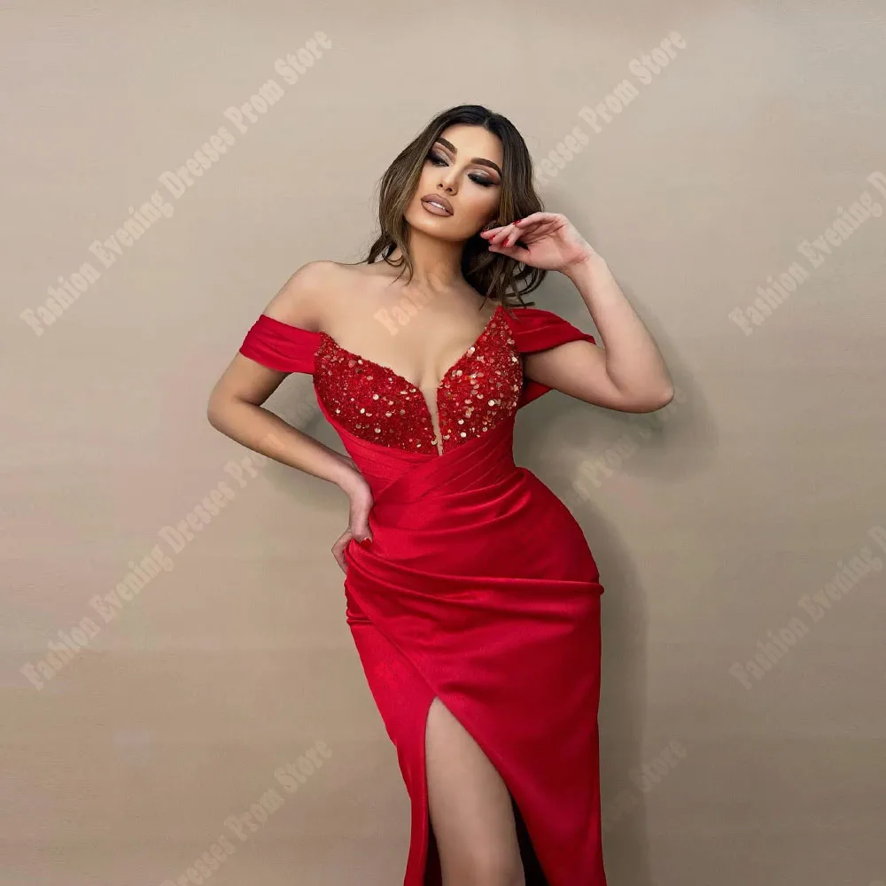 Fascinerende vrouw avondjurken off-shoulder zeemeermin mouwloos op maat gemaakte prom jassen sexy hoge split party vestidos de gala