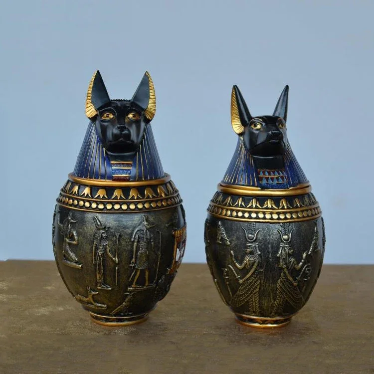 

Pet cinerary casket Egyptian Pharaoh style imported resin cremation urn for cats and dogs after their death.