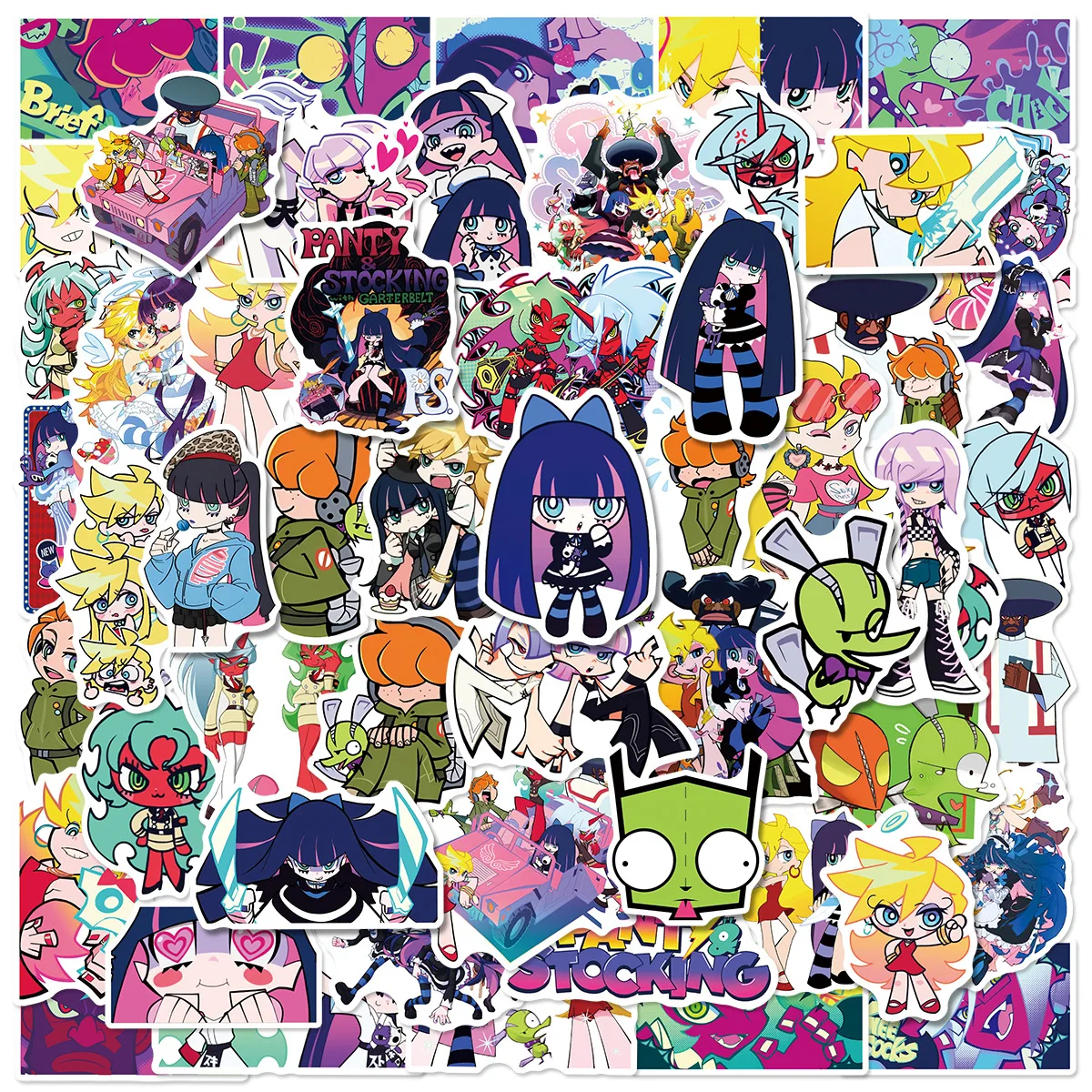 60PCS Panty & Stocking with Garterbelt Stickers Decals for Phone Laptop Notebook Suitcase Guitar DIY Cartoon Aesthetic Stickers