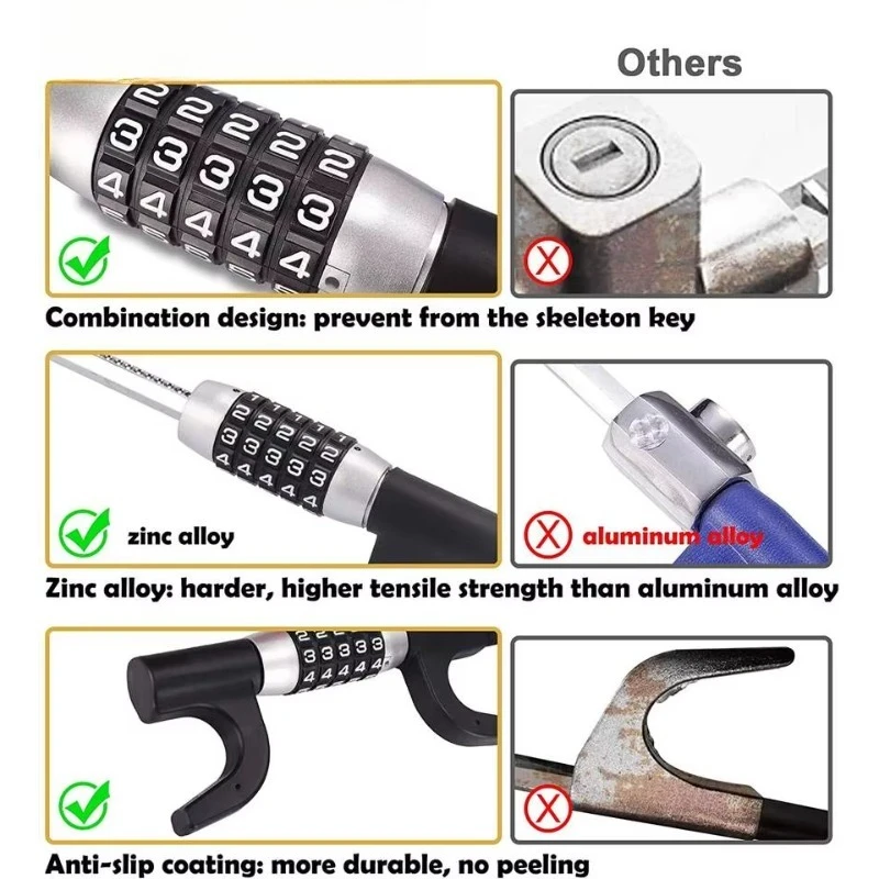 Anti-theft steering wheel 5-position combination lock Quick release adjustable clip lock Security combination lock