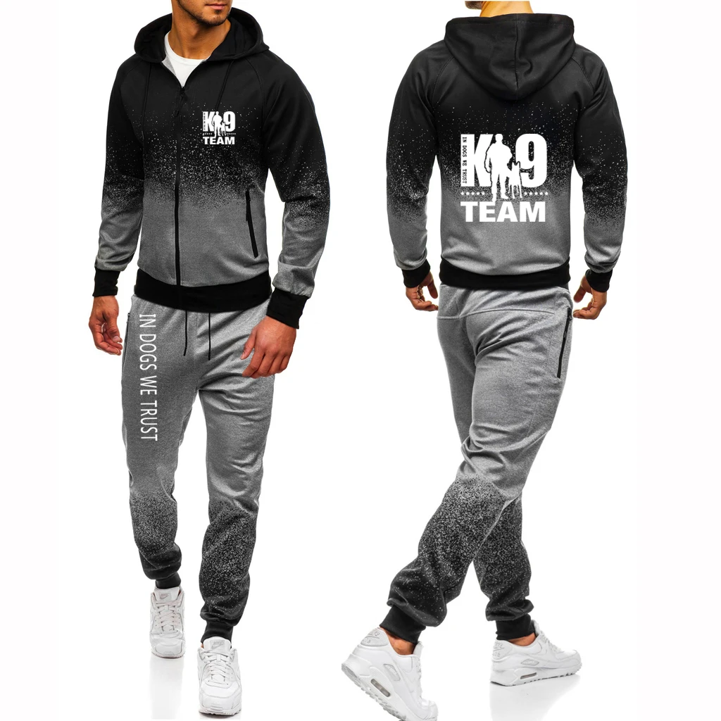 TRAINER K9 Team K9 Unit Malinois Men's New Spring Autumn Zipper Hoodie Coat+Pant Harajuku Sports Comfortable Gradient Color Set