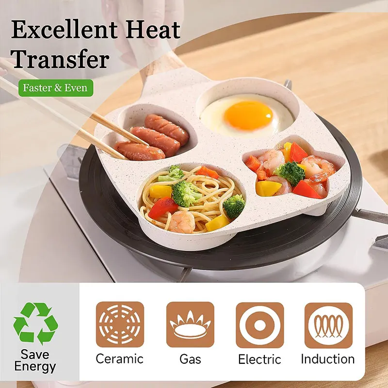 4-Cup Nonstick Omelette Pan Egg Cooker Pan Heart Star Shape Breakfast Pancake Egg Frying Mold Kitchen Cooking Egg Ham Skillet