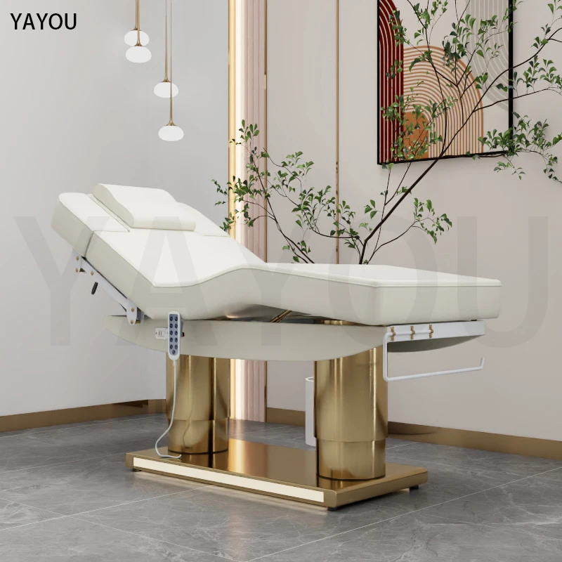 Golden Luxury Double Column 4 Motor Electric Beauty Massage Bed Can Be Customized Color Face Bed For Beauty Salon