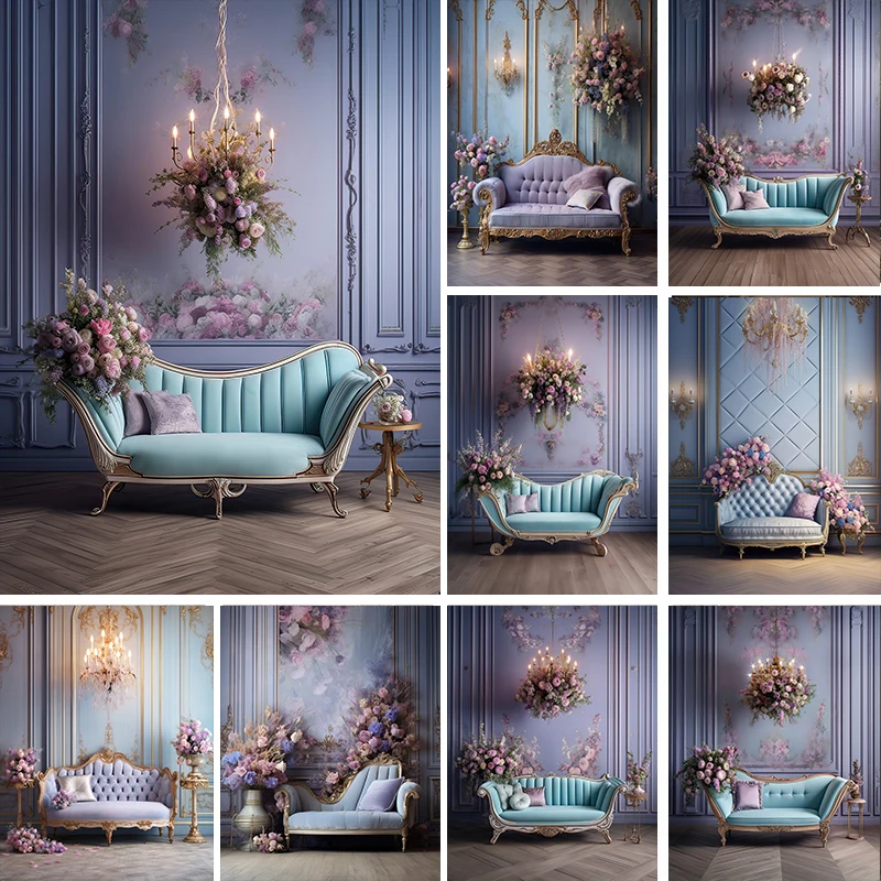 

LS Photography Background European Vintage Wall Violet Sofa Decor Wedding Maternity Child Adult Portrait Photo Backdrop Studio