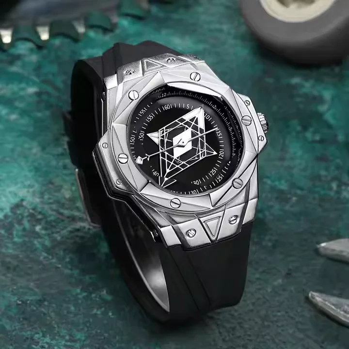 カップルクォーツ腕時計-回転星型ユニークデザイン-シルバーシリコンストラップ-防水-カジュアルでおしゃれ-パーティー用-2026年ギフト-工場直送-ap