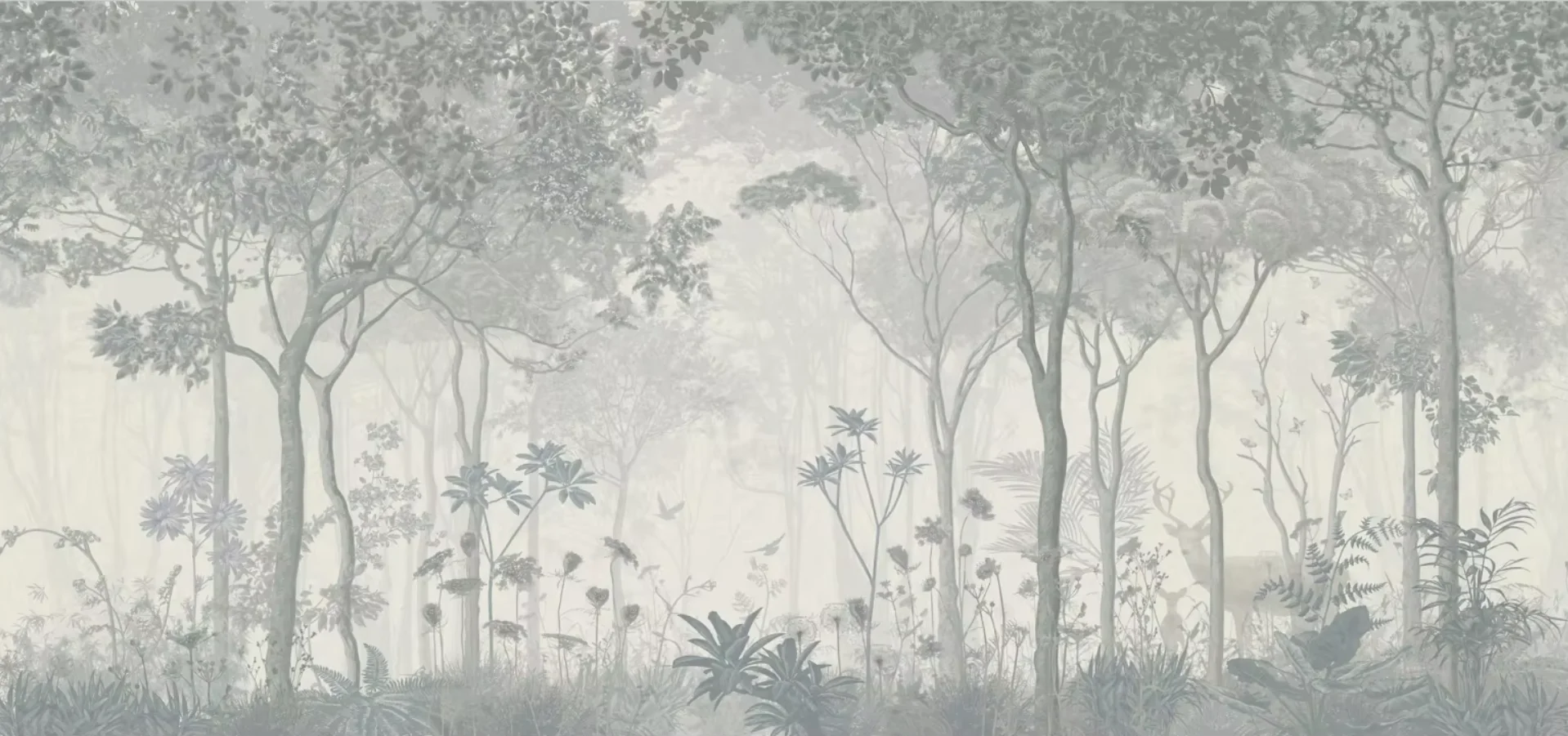 Customized Size Wallpaper Rainforest Plants Leaves Decoration Painting Hand drawn Jungle Mural Tapestry 3d wallpaper Grey Jungle