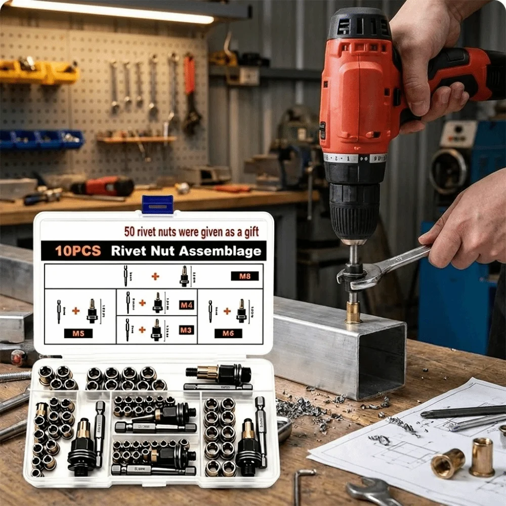 60/70 PCS Carbon Steel Rivet Nut Tool Threaded Head Rivet Nut Rivnut Kit Rustproof Manual Rivet Nut Assortment Kit
