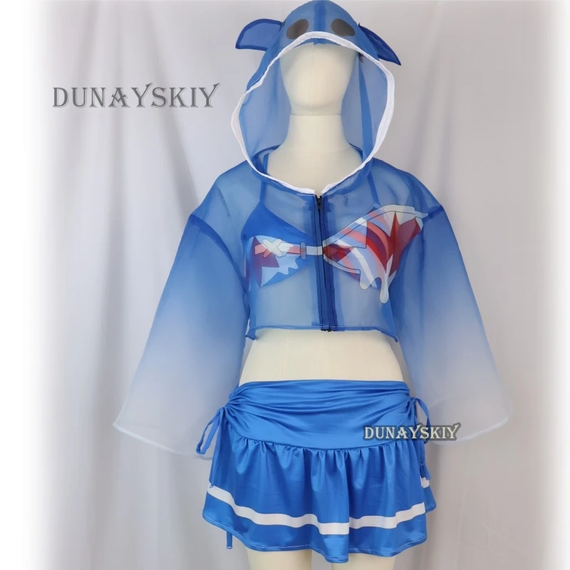 VTuber-Disfraz de Cosplay de GWR Gura para niña y mujer, traje de baño con peluca, traje de baño de Anime para fiesta de Halloween, ropa de baño Doujin para playa