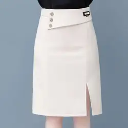 New Spring and Summer Women's Solid High Waist Split Button Slim Classic Bag Hip A-Line Fashion Casual Commute All Match Skirt