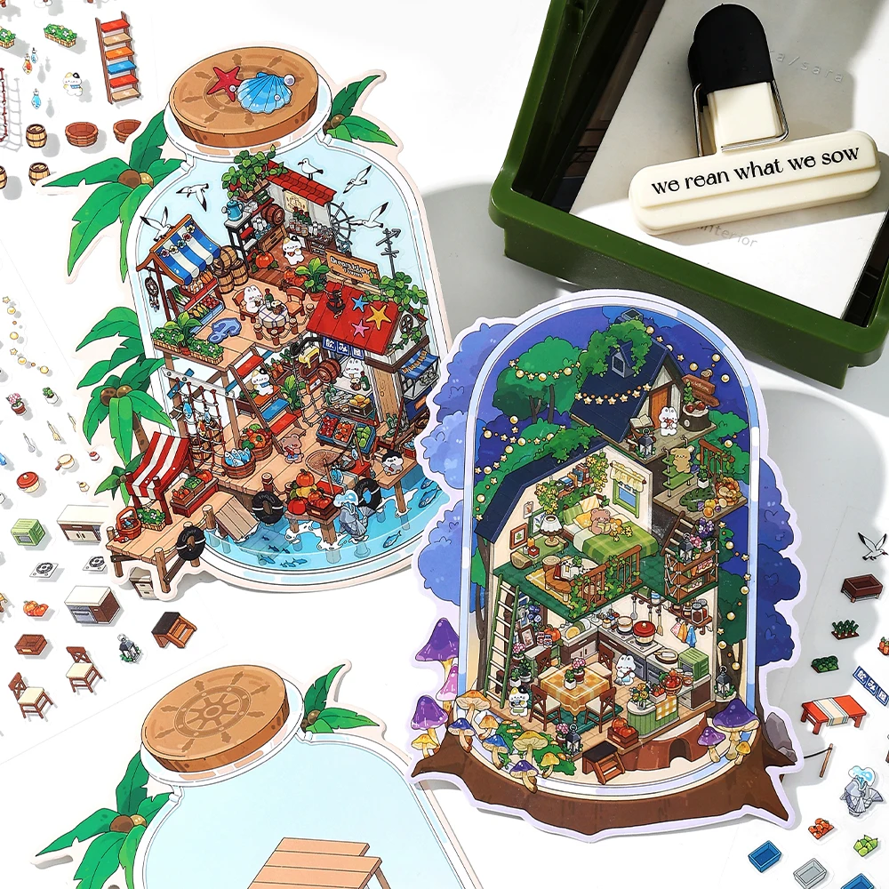 Landscaping DIY 3D Puzzles Sticker 3D Miniature House Stacked Laundry Display Scene Ledger Decorative Gift Sticker