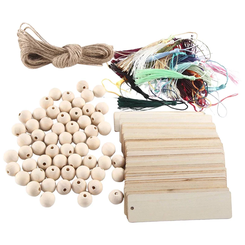 Praktisch-1Set Onafgewerkte Houten Bladwijzer DIY Sjablonen Lege Bladwijzers Ornament Houten Bladwijzers DIY Bladwijzers + Kleurrijke Kwasten