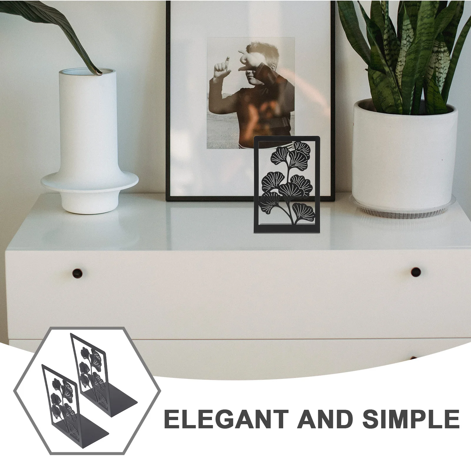 

2pcs Iron Silver Gingko Leaf Design Heavy Book Ends Decorative Duty Metal Book Ends For Home Office Classroom Library Use