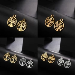 EUEAVAN 1pc Tree of Life Round Stainless Steel Charms for Earrings Necklace Amulet Charm Pendant Jewelry Making Supplies