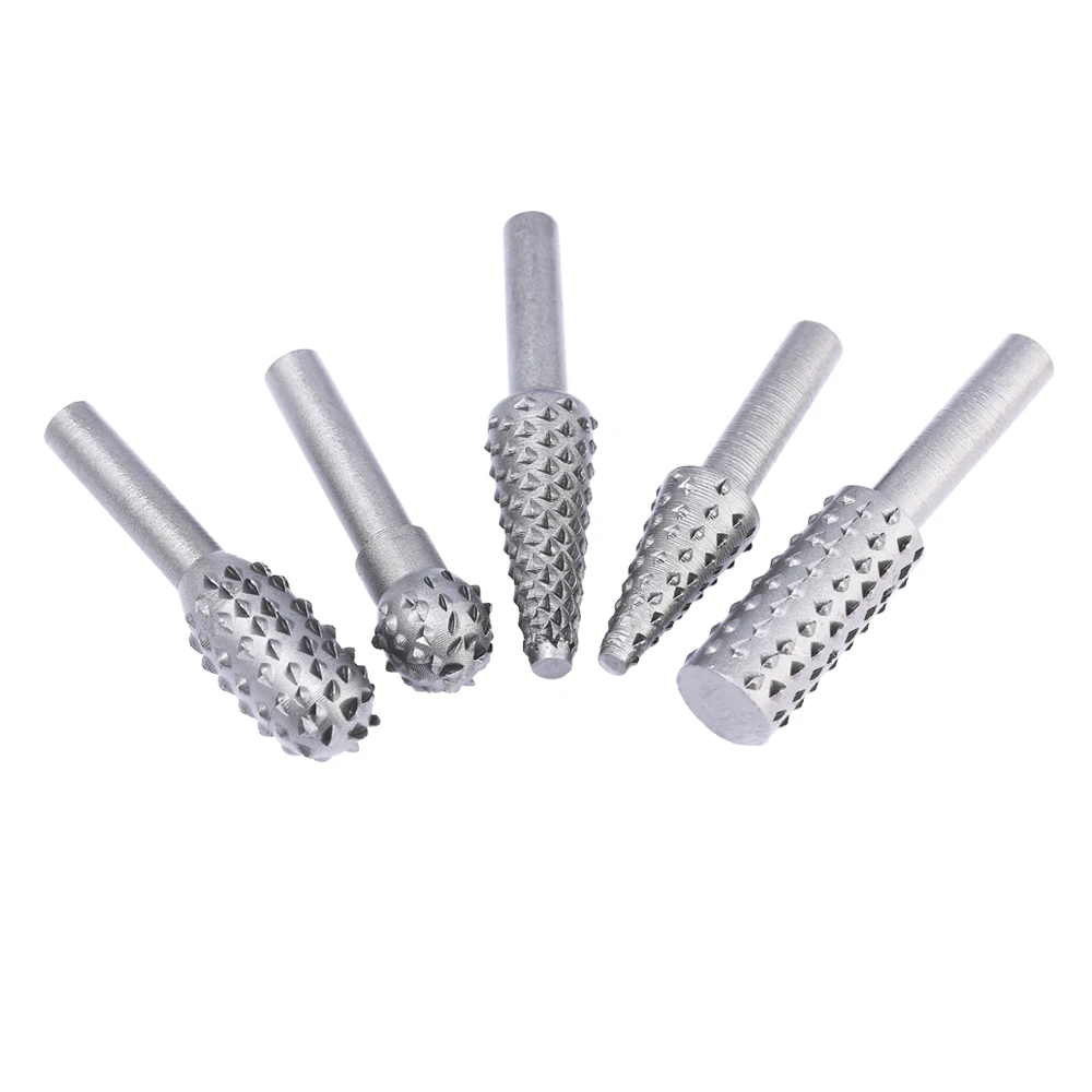 1/4\'\' 5pcs/Set Drill Bits Rasp Steel Rotary Burr Shank Wood Bits Grinding Power Woodworking Knife Wood CarvingHand Tool