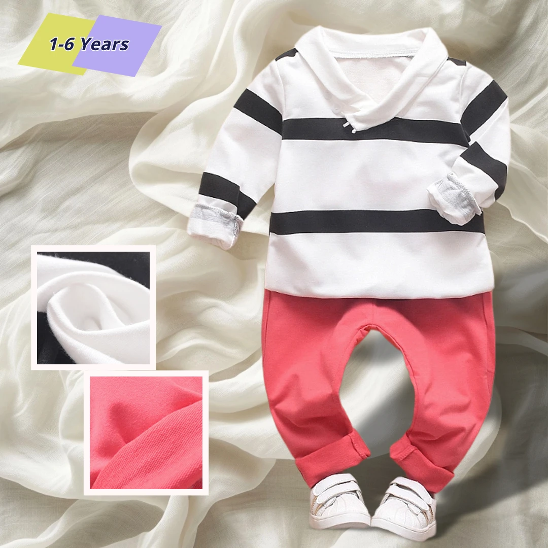 2024 Autumn Boys Set Casual Cotton Black and White Striped Top+Pants 2Pcs Suit Baby Boys Clothing 2 3 4 5 6 Years Old Sonic