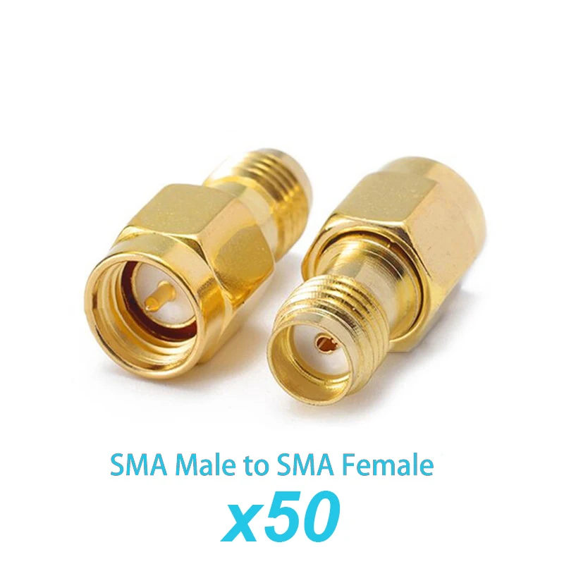 50pcs Gold Plated Brass SMA Male Female Straight Adapter RP-SMA to PRSMA RF Coaxial Connector for WiFi Antenna Wholesale