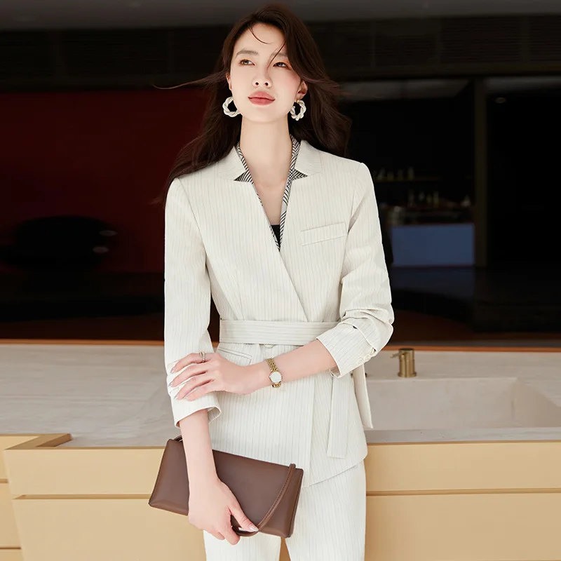 2024High-End Striped Suit Set with Tailoring, Elegant Commuting Professional Fashion Women's Pants Two-Piece Set