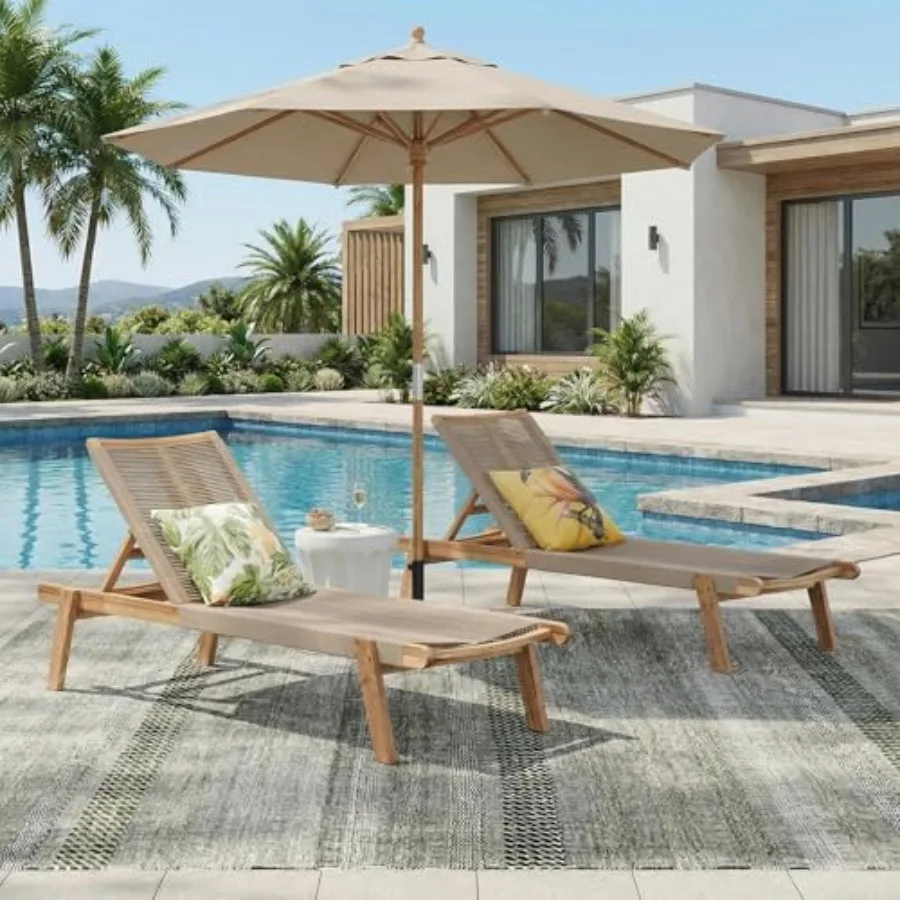 

Outdoor Chaise Lounge Chair, 77" L Acacia Wood Patio Lounge Chair with 4 Adjustable Position, Rope Woven Beach Lounger for Pool