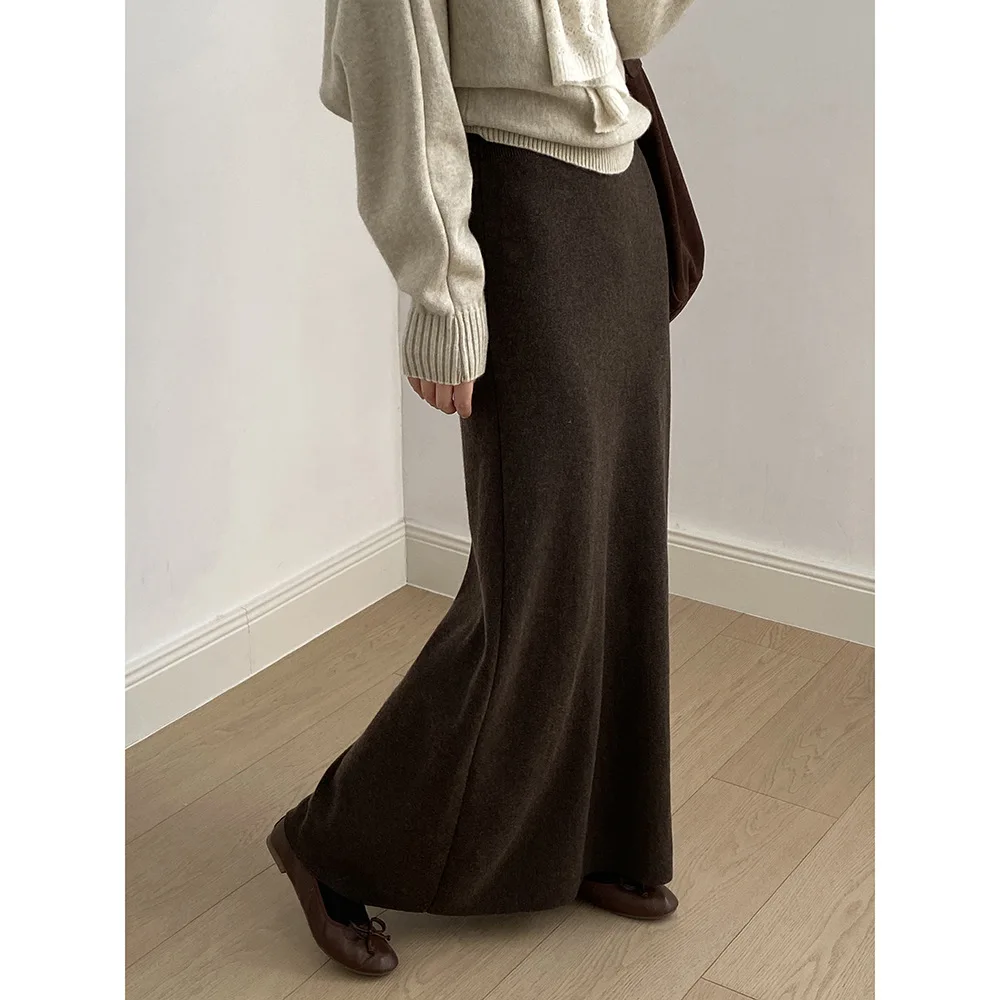 Gebreide enkellange rokken dames herfst winter mode tender Koreaanse stijl a-lijn effen casual dagelijks eenvoudig all-match vrouwelijk