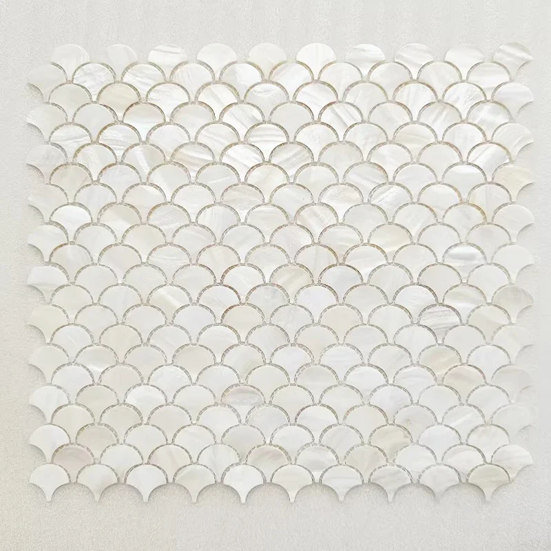 fo-Israel Client 8Pcs Fish Scale Fan-Shaped White Natural Shell Mosaic Tiles Waterproof High-End Wall Art Decorative Materials