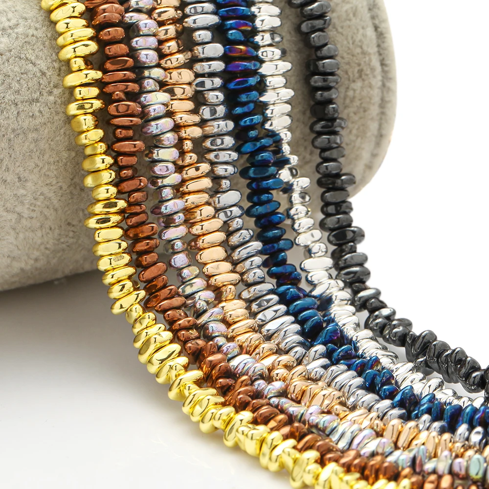 4x6mm Hematite Blue KC Golden Plated Natural Stone Beads Chips Beads Spacer Beads for Jewelry Making DIY Bracelet Necklace 15''