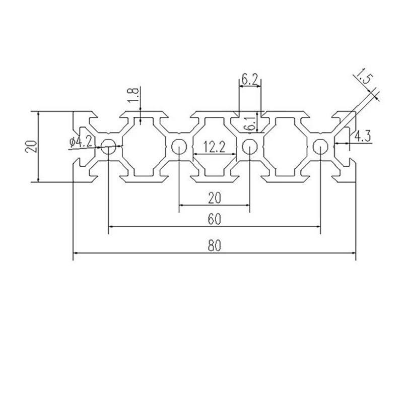 1pc 2080 profilo in alluminio Eur Standard anodizzato 6.2mm V-Slot nero 100mm-800mm per macchina utensile per incisione Laser CNC Woodworke fai da te