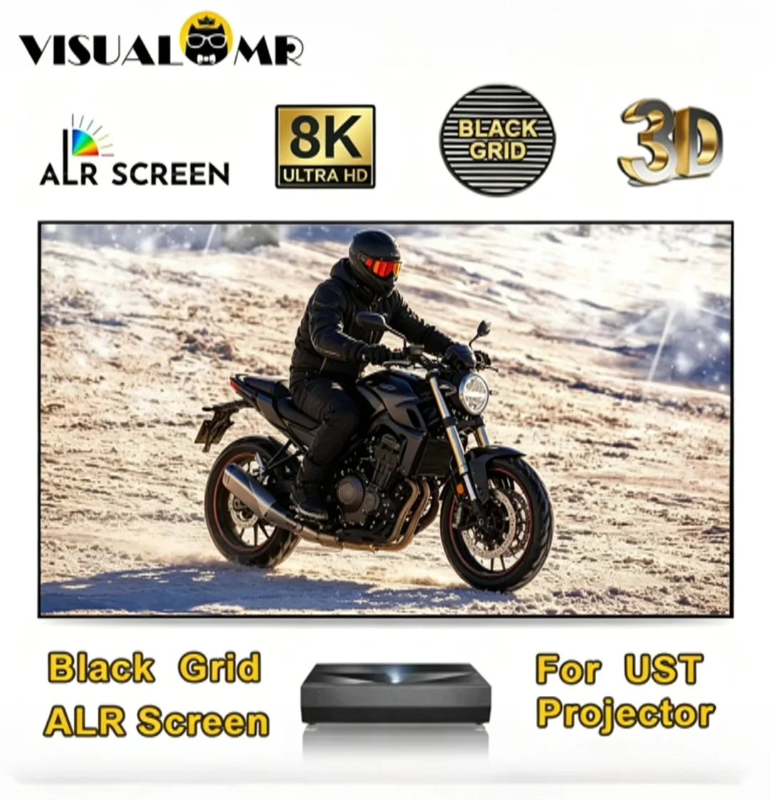 VisualMr Black Grid ALR UST Projection Screen PET Crystal Ambient Light Rejecting 3D 4K 8K 100inch 120inch for Short Projectors