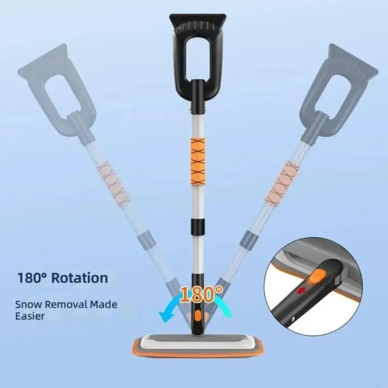 M76E Integrated Snow Shovel and Ice Scraper for Cars and SUVs with Telescoping Shaft, Push-Button Adjustment and Detachable Head