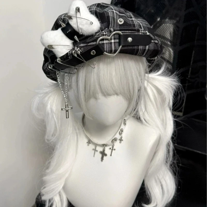 

Korean Caps Version of Fashionable Belt Buckle Color Matching Beret Children's Spring Summer Retro Plaid Painter Pumpkin Hat