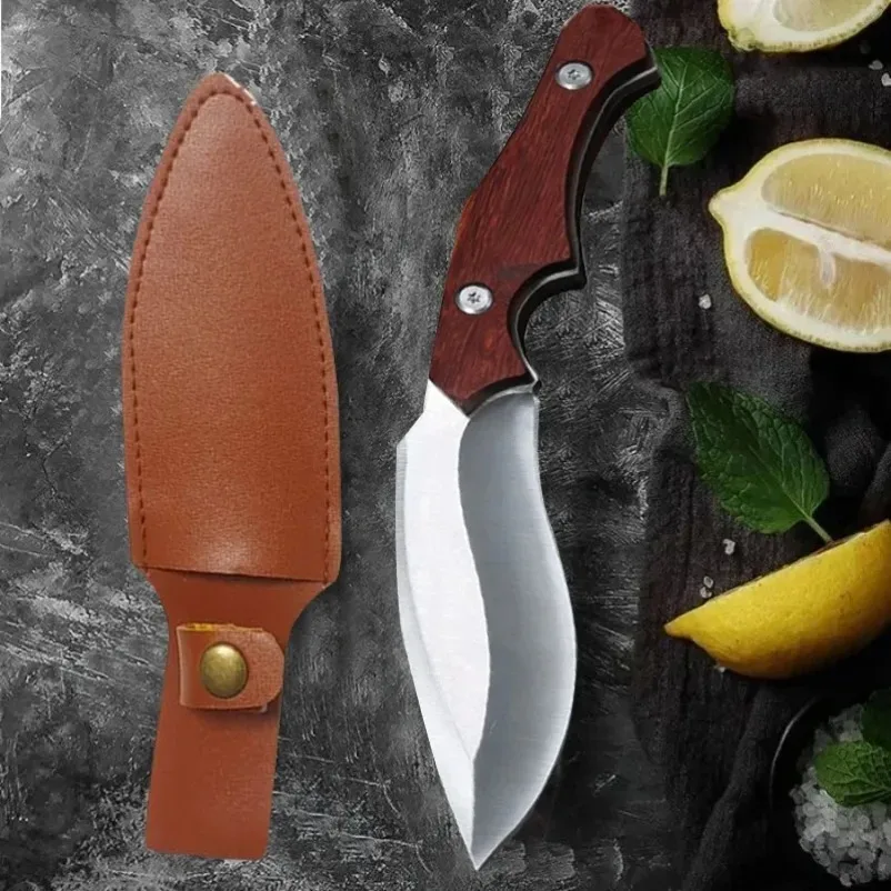 Stainless Steel Meat Cleaver Butcher Knife Multipurpose Kitchen Boning Knife Forged Wooden Handle Utility Kitchen Accessories