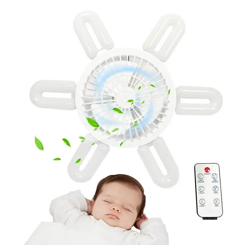 

Socket Fan With Light Small Ceiling Fans Adjustable Speeds Folding Leaf Lamp With Remote 3 Colors Dimmable LED Bulb For Home