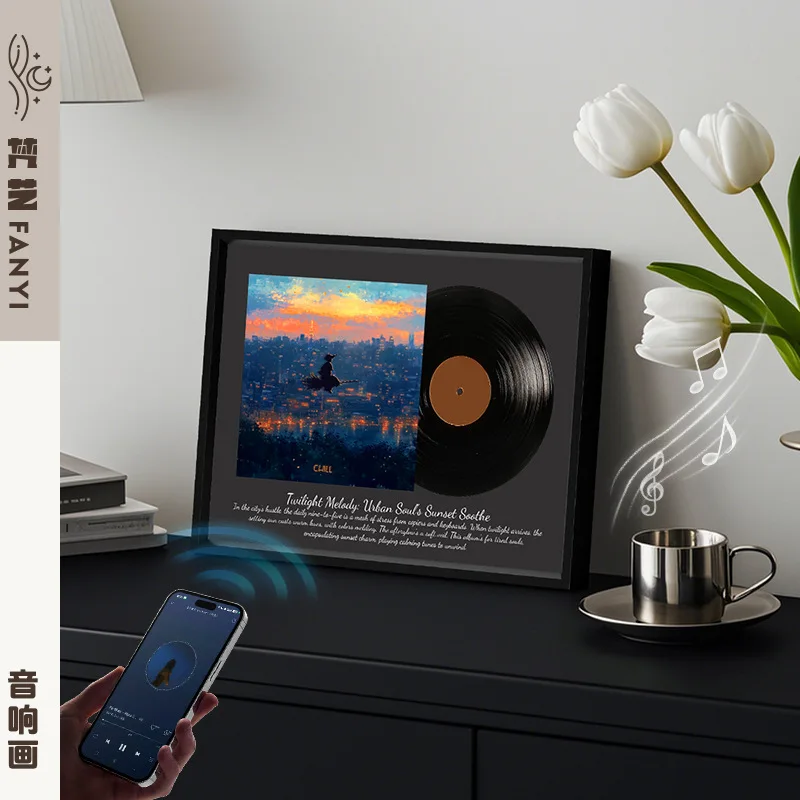 Luxury Aluminum Alloy Vinyl Record Light Music Photo Frame Wall Art Decor High Sense Guest Restaurant Hanging Painting