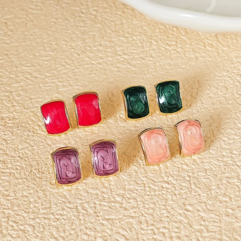 Новые модные квадратные эмалированные серьги-гвоздики для женщин и девочек, подарок, свадебные украшения, женские темпераментные серьги Brincos Pendientes