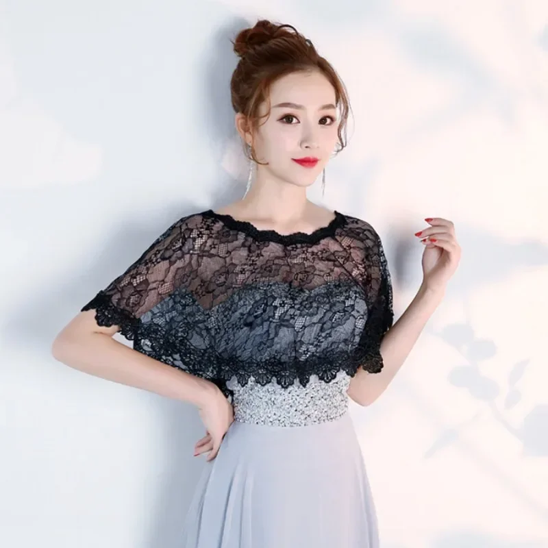 Womens Loose Lace Mesh Cover Up Tops Hollow Out Crochet Flower Elegant Thin Ponchos Female Summer Beach Capes Pullover Shawl