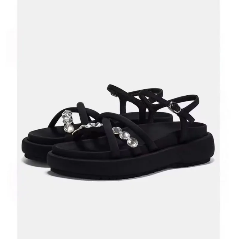 

Сандалии женские летние с пряжкой, толстая подошва, круглый носок, тонкие шлепанцы, Повседневные Удобные, милые