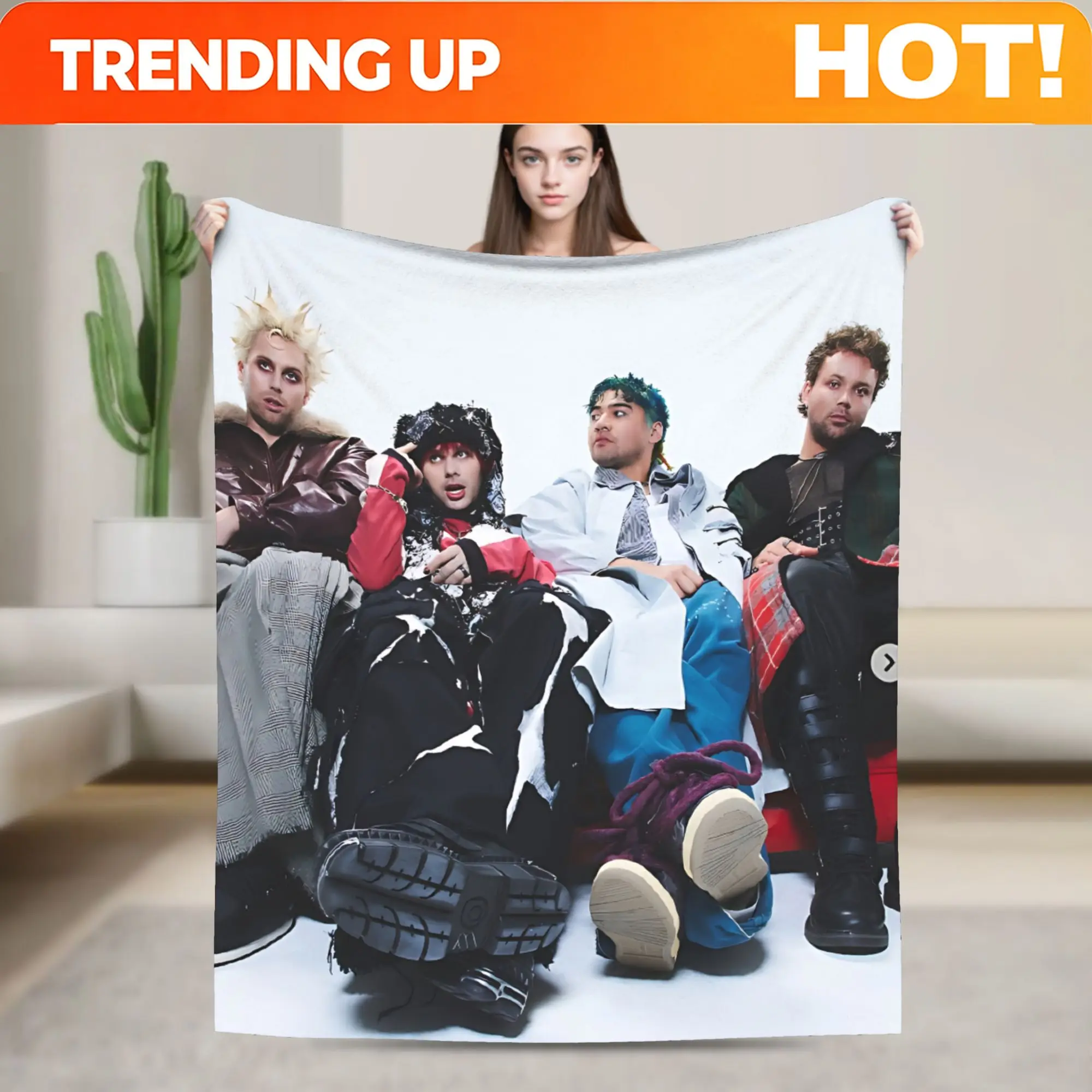 Customize 5 Seconds Of Summer Members Throw Blanket | Contemporary Style, Soft And Durable Flannel, Suitable For Sofa, Bed, Tata
